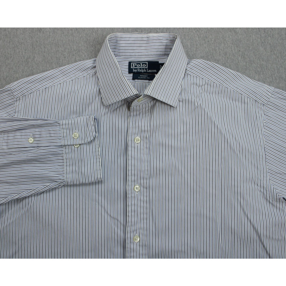 Polo Ralph Lauren Shirt Mens 17 - 34/35 Striped 100% Cotton Regent Classic Fit